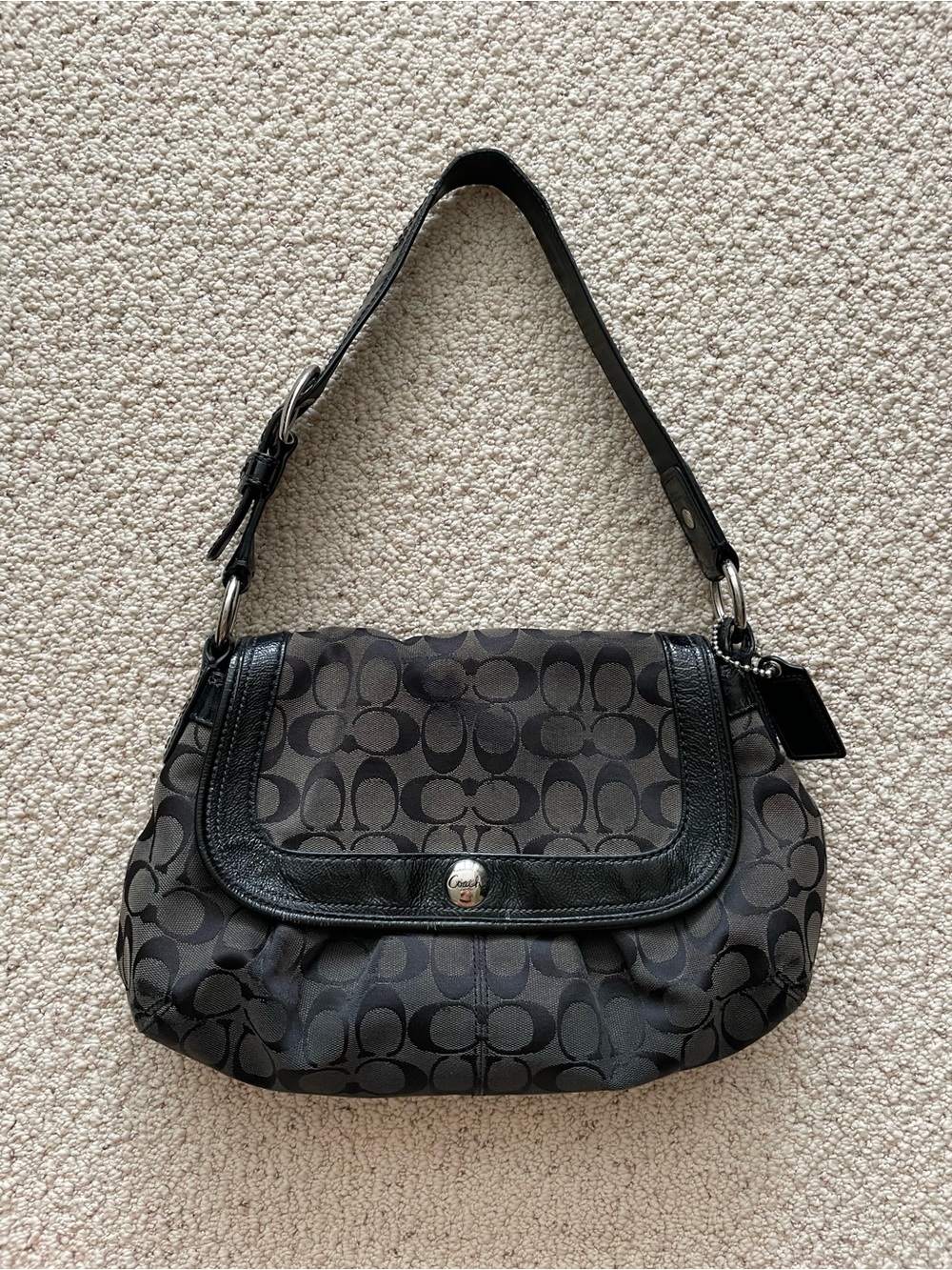 Vintage Black Coach Signature Jacquard Shoulder Bag F13739